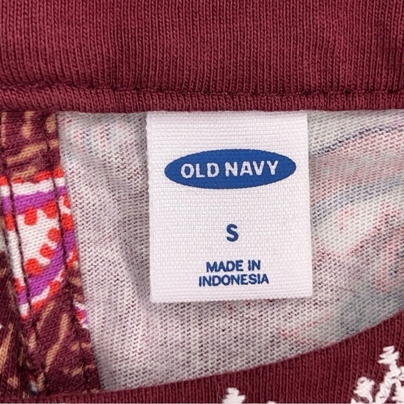 SMALL OLD NAVY BURGUNDY RED BOHO BLOUSE TOP COTTON FLORAL BOHEMIAN EMBROIDERED - Picture 9 of 10